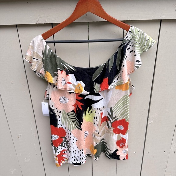 Loft ruffle sleeveless top floral pattern cotton size large NWT - Picture 2 of 5